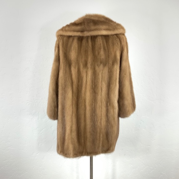 Vintage 60s Light Natural Brown Mink Fur Short Trench Coat - Picture 4 of 10